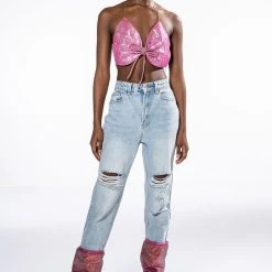 SWEET THANG SLEEVELESS EMBELLISHED CROP TOP IN PINK -helmut shop sweet thang sleeveless embellished crop top in pink pink 10 10