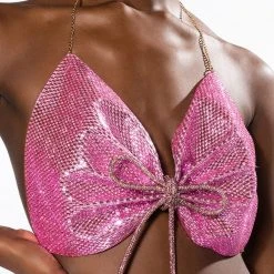 SWEET THANG SLEEVELESS EMBELLISHED CROP TOP IN PINK -helmut shop sweet thang sleeveless embellished crop top in pink pink 3 3