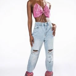 SWEET THANG SLEEVELESS EMBELLISHED CROP TOP IN PINK -helmut shop sweet thang sleeveless embellished crop top in pink pink 4 4