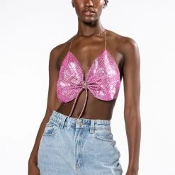 SWEET THANG SLEEVELESS EMBELLISHED CROP TOP IN PINK -helmut shop sweet thang sleeveless embellished crop top in pink pink 6 6