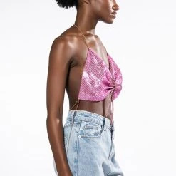 SWEET THANG SLEEVELESS EMBELLISHED CROP TOP IN PINK -helmut shop sweet thang sleeveless embellished crop top in pink pink 7 7