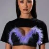 TAI FEATHER TRIM BRA AND ULTRA CROP TSHIRT SET