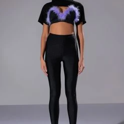 TAI FEATHER TRIM BRA AND ULTRA CROP TSHIRT SET -helmut shop tai feather trim bra and ultra crop tshirt set black multi 2 2