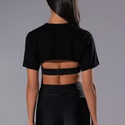 TAI FEATHER TRIM BRA AND ULTRA CROP TSHIRT SET -helmut shop tai feather trim bra and ultra crop tshirt set black multi 5 5