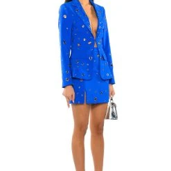 TAKE A BOW MINI SKIRT WITH SLIT -helmut shop take a bow mini skirt with slit royal blue 4 4