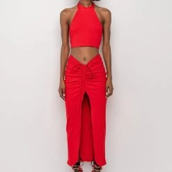 TAKE IT TO THE LIMIT RIBBED TIE TOP -helmut shop take it to the limit ribbed tie top red 7 7