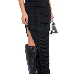 TALK ABOUT IT RUCHED MAXI SKIRT -helmut shop talk about it ruched maxi skirt black 2 2