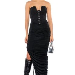 TALK ABOUT IT RUCHED MAXI SKIRT -helmut shop talk about it ruched maxi skirt black 3 3