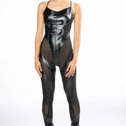 TALK TO ME MESH DETAIL SLEEVELESS JUMPSUIT -helmut shop talk to me mesh detail sleeveless jumpsuit black 5 5