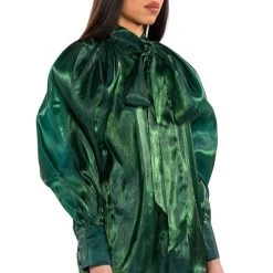 TALULLA TIE NECK LONG SLEEVE BLOUSE -helmut shop talulla tie neck long sleeve blouse green 2 2 c1