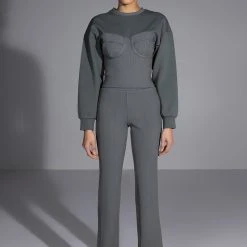 TATUM STRUCTURED FIT CREWNECK CORSET SWEATSHIRT -helmut shop tatum structured fit crewneck corset sweatshirt charcoal grey 2 2