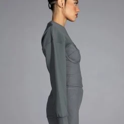 TATUM STRUCTURED FIT CREWNECK CORSET SWEATSHIRT -helmut shop tatum structured fit crewneck corset sweatshirt charcoal grey 3 3