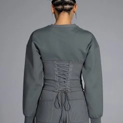 TATUM STRUCTURED FIT CREWNECK CORSET SWEATSHIRT -helmut shop tatum structured fit crewneck corset sweatshirt charcoal grey 4 4