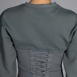 TATUM STRUCTURED FIT CREWNECK CORSET SWEATSHIRT -helmut shop tatum structured fit crewneck corset sweatshirt charcoal grey 5 5