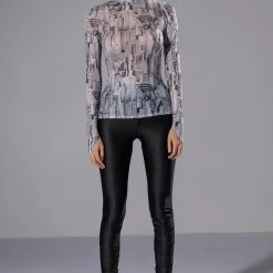 TAYA LONG SLEEVE MESH TOP -helmut shop taya long sleeve mesh top black white 3 3