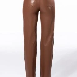 TE QUIERO HIGH RISE VEGAN LEATHER STRAIGHT LEG PANTS IN BROWN -helmut shop te quiero high rise vegan leather straight leg pants in brown brown 6 6