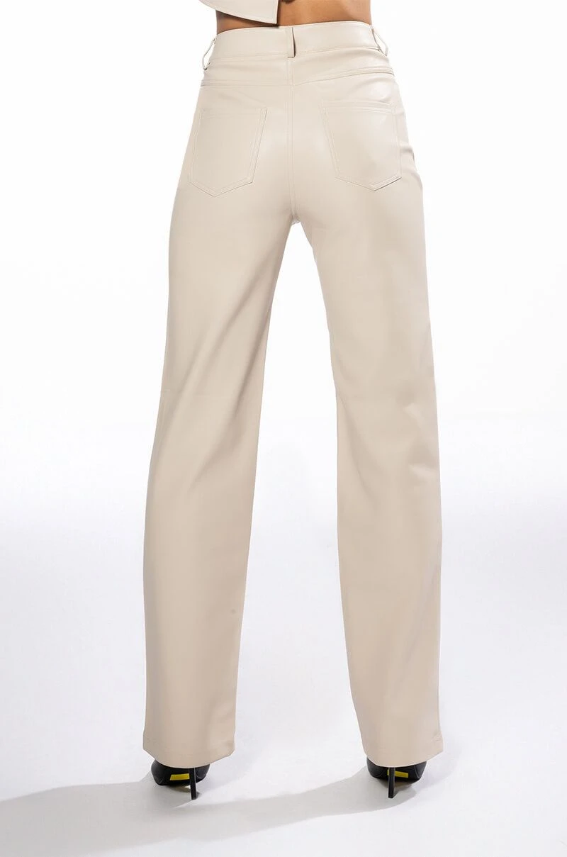 TE QUIERO HIGH RISE VEGAN LEATHER STRAIGHT LEG PANTS IN IVORY 8 TE QUIERO HIGH RISE VEGAN LEATHER STRAIGHT LEG PANTS IN IVORY - Image 6