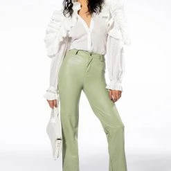 TE QUIERO HIGH RISE VEGAN LEATHER STRAIGHT LEG PANTS IN MINT -helmut shop te quiero high rise vegan leather straight leg pants in mint mint 2 2