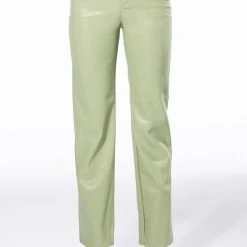 TE QUIERO HIGH RISE VEGAN LEATHER STRAIGHT LEG PANTS IN MINT -helmut shop te quiero high rise vegan leather straight leg pants in mint mint 3 3