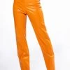 TE QUIERO HIGH RISE VEGAN LEATHER STRAIGHT LEG PANTS IN ORANGE
