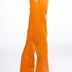 TE QUIERO HIGH RISE VEGAN LEATHER STRAIGHT LEG PANTS IN ORANGE -helmut shop te quiero high rise vegan leather straight leg pants in orange orange 6 6