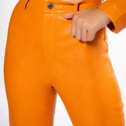 TE QUIERO HIGH RISE VEGAN LEATHER STRAIGHT LEG PANTS IN ORANGE -helmut shop te quiero high rise vegan leather straight leg pants in orange orange 8 8