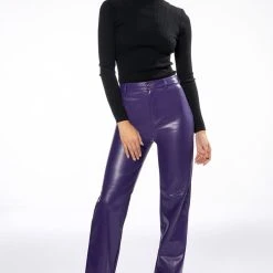 TE QUIERO HIGH RISE VEGAN LEATHER STRAIGHT LEG PANTS IN PURPLE -helmut shop te quiero high rise vegan leather straight leg pants in purple purple 2 2