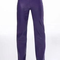 TE QUIERO HIGH RISE VEGAN LEATHER STRAIGHT LEG PANTS IN PURPLE -helmut shop te quiero high rise vegan leather straight leg pants in purple purple 4 4