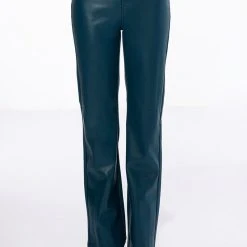 TE QUIERO HIGH RISE VEGAN LEATHER STRAIGHT LEG PANTS IN TEAL -helmut shop te quiero high rise vegan leather straight leg pants in teal teal 3 3