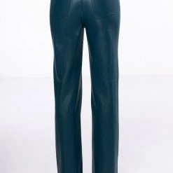 TE QUIERO HIGH RISE VEGAN LEATHER STRAIGHT LEG PANTS IN TEAL -helmut shop te quiero high rise vegan leather straight leg pants in teal teal 5 5
