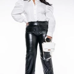 TE-QUIERO HIGH RISE VEGAN LEATHER WIDE LEG PANT WITH 4 WAY STRETCH -helmut shop te quiero high rise vegan leather wide leg pant black 2 2 c1 c1