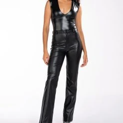 TE-QUIERO HIGH RISE VEGAN LEATHER WIDE LEG PANT WITH 4 WAY STRETCH -helmut shop te quiero high rise vegan leather wide leg pant black 9 9 c1