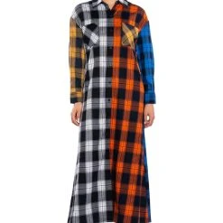 TEEN SPIRIT ULTRA LONG PLAID BUTTON DOWN -helmut shop teen spirit ultra long plaid button down multi 2 2 c1
