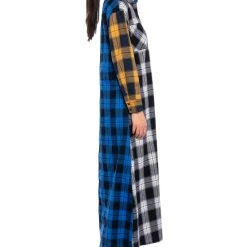 TEEN SPIRIT ULTRA LONG PLAID BUTTON DOWN -helmut shop teen spirit ultra long plaid button down multi 6 6 c1