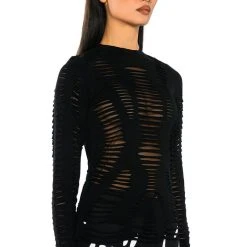 TELL EM DISTRESSED LAYERED LONG SLEEVE TOP -helmut shop tell em distressed layered long sleeve top black 2 2 c1