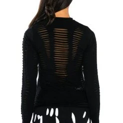 TELL EM DISTRESSED LAYERED LONG SLEEVE TOP -helmut shop tell em distressed layered long sleeve top black 5 5 c1