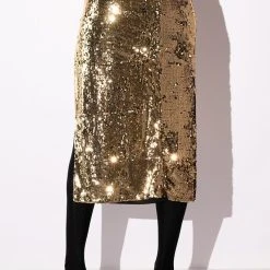 THANK THE ACADEMY HIGH SLIT MAXI SKIRT -helmut shop thank the academy high slit maxi skirt gold 5 5