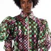 THAT GIRL IS POISON ORGANZA BUTTON DOWN BLOUSE 2 THAT GIRL IS POISON ORGANZA BUTTON DOWN BLOUSE -helmut shop that girl is poison organza button down blouse green multi 1 1