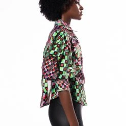 THAT GIRL IS POISON ORGANZA BUTTON DOWN BLOUSE -helmut shop that girl is poison organza button down blouse green multi 4 4