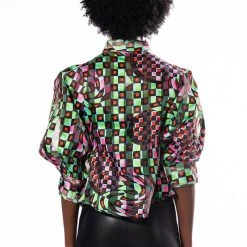 THAT GIRL IS POISON ORGANZA BUTTON DOWN BLOUSE -helmut shop that girl is poison organza button down blouse green multi 5 5