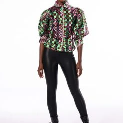 THAT GIRL IS POISON ORGANZA BUTTON DOWN BLOUSE -helmut shop that girl is poison organza button down blouse green multi 7 7