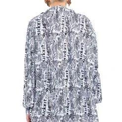 THAT NEW NEWS PRINTED PLEATED TIE FRONT BLOUSE -helmut shop that new news printed pleated tie front blouse white black 7 7