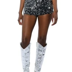 THE BEST ME SEQUIN SHORTS -helmut shop the best me sequin shorts black silver 5 5