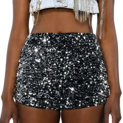 THE BEST ME SEQUIN SHORTS -helmut shop the best me sequin shorts black silver 7 7