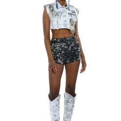 THE BEST ME SEQUIN SHORTS -helmut shop the best me sequin shorts black silver 8 8