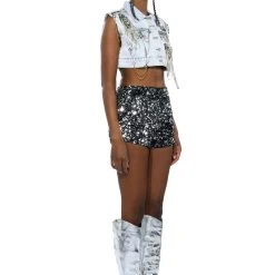 THE BEST ME SEQUIN SHORTS -helmut shop the best me sequin shorts black silver 9 9