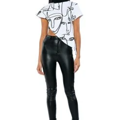 THE CROWD FRENCH TERRY ASYMMETRICAL TOP -helmut shop the in crowd french terry asymmetrical top ivory multi 3 3