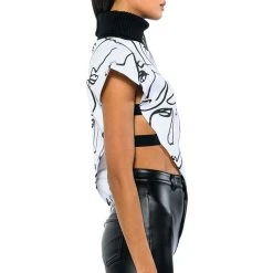 THE CROWD FRENCH TERRY ASYMMETRICAL TOP -helmut shop the in crowd french terry asymmetrical top ivory multi 4 4