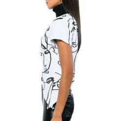 THE CROWD FRENCH TERRY ASYMMETRICAL TOP -helmut shop the in crowd french terry asymmetrical top ivory multi 5 5