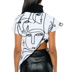 THE CROWD FRENCH TERRY ASYMMETRICAL TOP -helmut shop the in crowd french terry asymmetrical top ivory multi 6 6